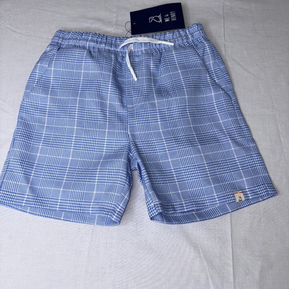 NEW NWT Me & Henry Blue White Herringbone Swim Shorts Bathingsuit 6/7Y Preppy